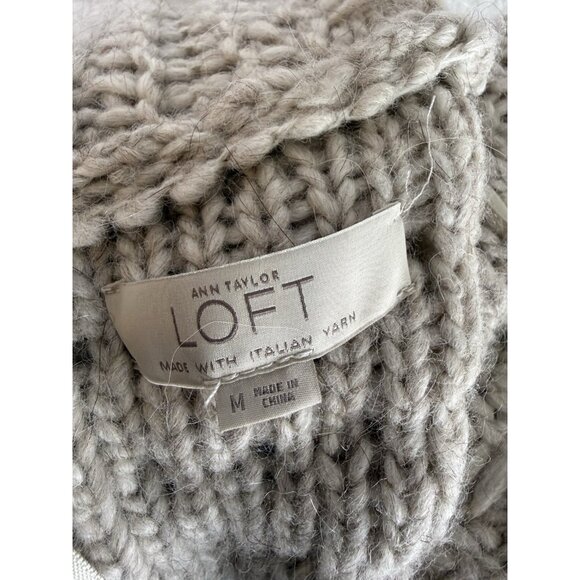 Ann Taylor Loft Cardigan M Oatmeal Front Long Wool Alpaca Chunky Knit Cottage - Picture 5 of 8